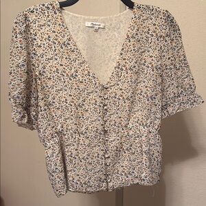 Madewell Cream Flutter Sleeve Ruffled Blouse